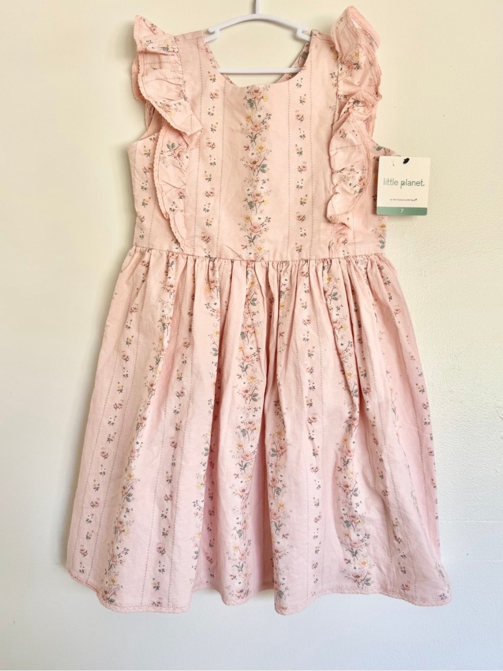 Little Planet Soft Pink Floral Ruffle Dress for Girls